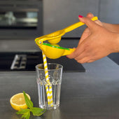 Lade das Bild in den Galerie-Viewer, Intirilife 2in1 Zitruspresse aus Metall in Gelb - Grün - 22 x 7.5 x 6 cm - Manuelle Zitronenpresse Handpresse für Zitronen und Limetten einfache Handhabung praktisch für Salat Limonade Cocktails uvm.