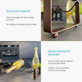 Lade das Bild in den Galerie-Viewer, Intirilife Weinregal aus Eisen für 4 Weinflaschen in Schwarz - Stapelbar - 43 x 17 x 11 cm - Weinhalterung Flaschenregal zum sichere Lagern von Weinflaschen Tischregal