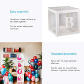 Lade das Bild in den Galerie-Viewer, Intirilife 4-teiliges Set Babyparty Ballon Boxen in Transparent - Weiß - je 30 x 30 x 30 cm - Dekoboxen, Partyboxen für Luftballons, Dekoration, Gender Reveal Party, einfacher Aufbau