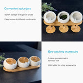 Lade das Bild in den Galerie-Viewer, Intirilife 3er Set Gewürzdosen Zuckerdose aus Porzellan in Weiß - Braun mit Deckel und Löffel - 28 x 9.5 x 8.5 cm - Schale Dose Spender mit Tablet für die Küche, Esstisch uvm.