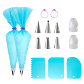 Lade das Bild in den Galerie-Viewer, Intirilife 15-teiliges Spritzbeutel Set aus Silikon mit Edelstahl Tüllen - Beutel 17 x 30.5 cm - Wiederverwendbares Backzubehör für Glasur Zuckerguss zum Dekorieren von Torten Cupcakes Muffins Kekse