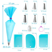 Lade das Bild in den Galerie-Viewer, Intirilife 15-teiliges Spritzbeutel Set aus Silikon mit Edelstahl Tüllen - Beutel 17 x 30.5 cm - Wiederverwendbares Backzubehör für Glasur Zuckerguss zum Dekorieren von Torten Cupcakes Muffins Kekse