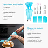 Lade das Bild in den Galerie-Viewer, Intirilife 15-teiliges Spritzbeutel Set aus Silikon mit Edelstahl Tüllen - Beutel 17 x 30.5 cm - Wiederverwendbares Backzubehör für Glasur Zuckerguss zum Dekorieren von Torten Cupcakes Muffins Kekse