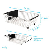 Lade das Bild in den Galerie-Viewer, Intirilife Geschirrabtropf Gestell mit Besteckhalter aus Edelstahl in Silber - 38 - 56.5 x 27.5 x 10.5 cm - Ausziehbarer Abtropfkorb mit Besteckkasten für Spüle Waschbecken Arbeitsplatte