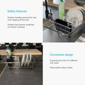 Lade das Bild in den Galerie-Viewer, Intirilife Geschirrabtropf Gestell mit Besteckhalter aus Edelstahl in Silber - 38 - 56.5 x 27.5 x 10.5 cm - Ausziehbarer Abtropfkorb mit Besteckkasten für Spüle Waschbecken Arbeitsplatte