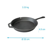 Lade das Bild in den Galerie-Viewer, Intirilife Gusseisen Pfanne - Rund 30 cm Durchmesser - 4.5 cm Höhe - 3.3 kg - Eisenpfanne mit zwei Griffen und Ausgießer Bratpfanne Servierpfanne für Herd und Grill
