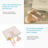 Lade das Bild in den Galerie-Viewer, Intirilife 3-teiliges Gua Sha Gesichtsmassage Set Gesichtsroller aus natürlichen Rosenquarz - Gua Sha 8 x 5.4 cm - Roller 14 x 5.8 cm - Warm und Kalt anwendbar, Hautpflege für Gesicht und Augen