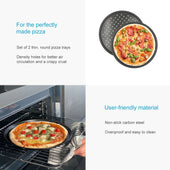 Lade das Bild in den Galerie-Viewer, Intirilife 2x Pizzablech rund aus Karbonstahl in Schwarz - 32 x 1.5 cm - Rundes Backblech für Pizza Flammkuchen, Knusperblech gelocht antihaft