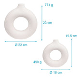 Lade das Bild in den Galerie-Viewer, Intirilife 2-teiliges Vasen Set rund aus Keramik in Weiß - 22 x 6 x 23 / 18 x 5 x 19.5 cm - Nordische dekorative Vasen in verschiedenen Größen für Blumen Trockenblumen