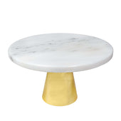 Lade das Bild in den Galerie-Viewer, Intirilife Kuchenplatte Tortenständer mit goldenen Standfuß und Marmor Platte - 20 x 11.3 cm - Teller Platte für Kuchen Torten Runde Servierplatte für Gebäck