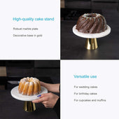 Lade das Bild in den Galerie-Viewer, Intirilife Kuchenplatte Tortenständer mit goldenen Standfuß und Marmor Platte - 20 x 11.3 cm - Teller Platte für Kuchen Torten Runde Servierplatte für Gebäck