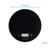 Lade das Bild in den Galerie-Viewer, Intirilife Küchenwaage Digitale runde Lebensmittelwaage mit LCD Display in Schwarz aus Glas und ABS-Kunststoff - Max. 5 Kg - 20 x 1.6 cm - Elektronische Haushaltsware inklusive Batterien
