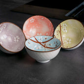 Lade das Bild in den Galerie-Viewer, Intirilife 4-teiliges Schalen-Set in 4 Farben in schickem Geschenkkarton - 11.2 x 5.8 cm - Japanisches Geschirrset im Kirschblüten Design