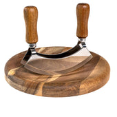 Lade das Bild in den Galerie-Viewer, Intirilife Wiegemesser mit Schneidebrett - Kräutermesser 13.5 x 2.4 x 13 cm mit Kräuterbrett 20 x 2.1 cm - Mezzaluna Biegemesser mit 2 Klingen für Kräuter und Gewürze