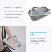 Lade das Bild in den Galerie-Viewer, Intirilife Backblech mit Abdeckhaube zum Transportieren in Silber - Außen 37.1 x 25 x 9 cm - Innen 31 x 21 x 5.5 cm - ca 2.6 Liter Füllmenge - Rechteckiger Behälter Antihaft Kuchen Box mit Tragegriff