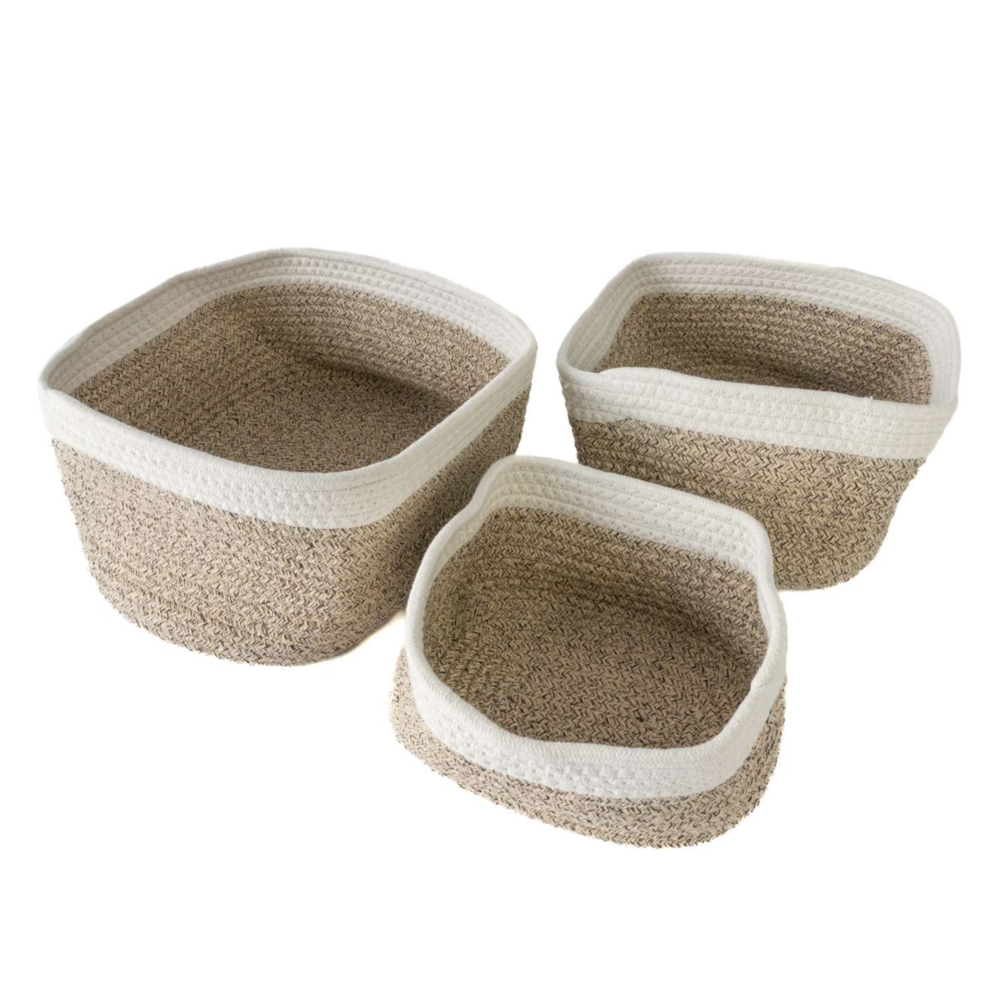 Intirilife 3-teiliges Set Aufbewahrungskorb aus Baumwolle in Weiß - Beige - 22.5 x 16 x 11.5 / 27 x 20 x 13.5 / 33.5 x 22.5 x 14 cm - Regalkorb Organizer für Bad Wohn- Schlafzimmer Dekorativ