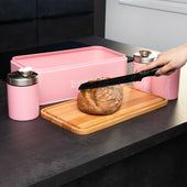 Lade das Bild in den Galerie-Viewer, Intirilife Brotbox Brotkasten mit Deckel 3 Gewürzdosen und 3 Löffel in Rosa - 42.2 x 22.6 x 13.9 cm - Aufbewahrungs Box Korb Behälter für Brot Brötchen Gebäck
