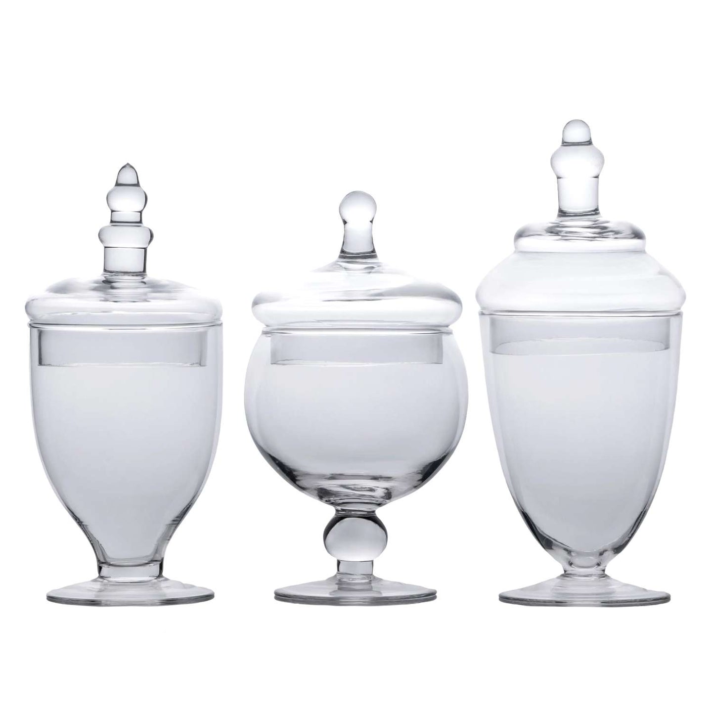 Intirilife 3er Set Süßigkeiten Glas im viktorianischen Stil - 25 x 11.5 / 22.5 x 10.1 / 21 x 12 cm - Vintage Bonbon Keks Glas Vorratsglas mit Deckel Deko Aufbewahrungs Glas Behälter