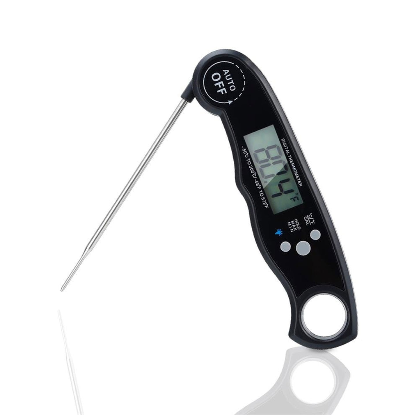 Intirilife Faltbares Küchenthermometer - 17 x 3 x 6 cm - Digitales wasserdichtes magnetisches Thermometer mit LCD-Display und Alarmfunktion zum Kochen Grillen Backen mit sofortiger Auslese