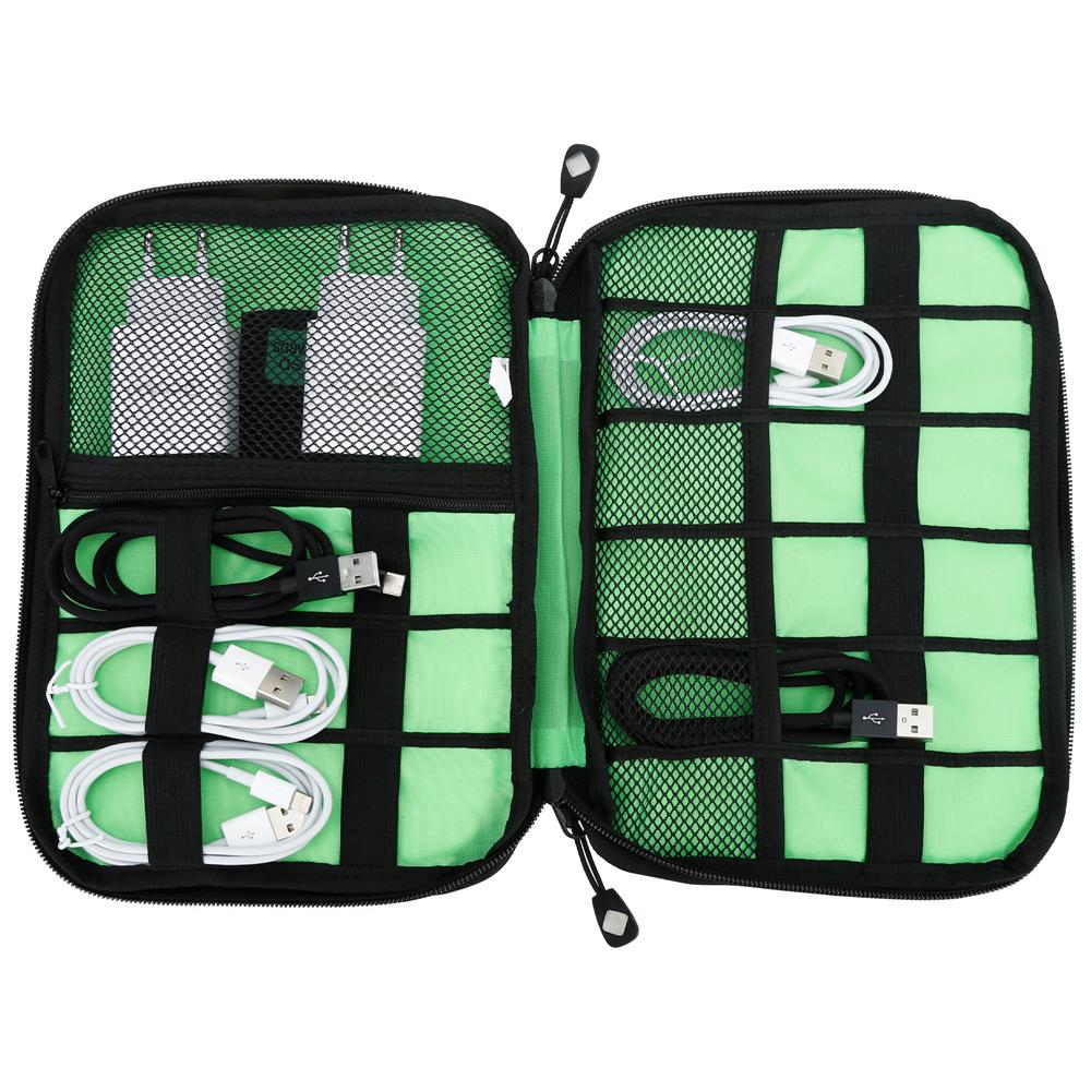 Intirilife Elektronik Organizer in SCHWARZ - 26 x 20 x 2 cm - Nylon Tasche mit Netz Fach und zahlreichen Fächern perfekt geeignet für Elektrozubehör wie Kopfhörer, USB Stick, Ladekabel uvm.