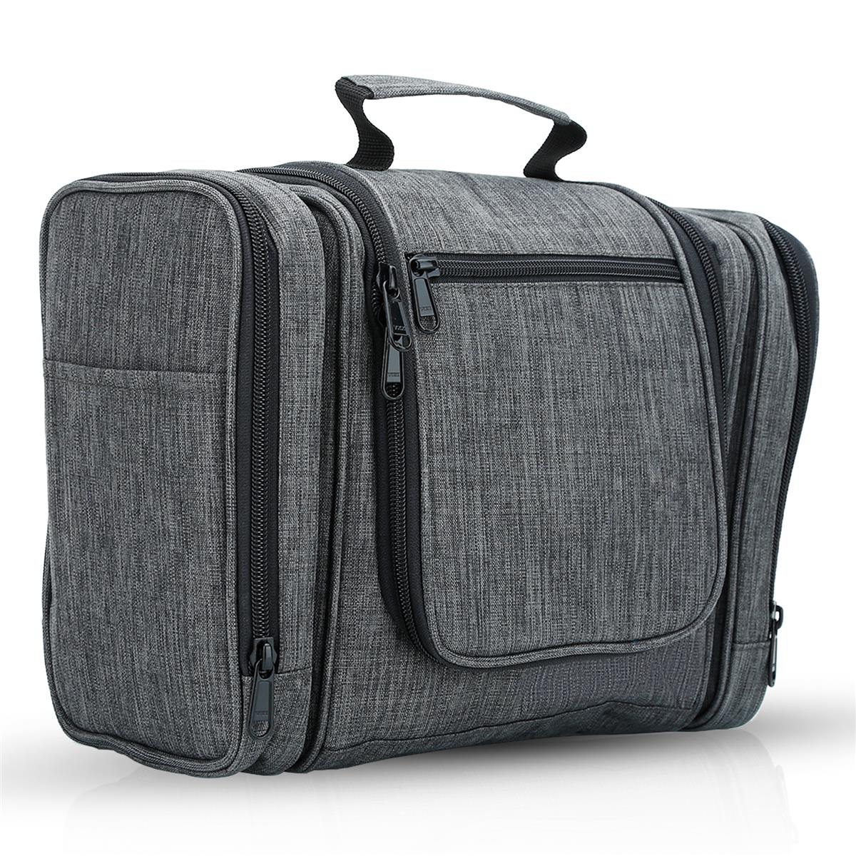 Intirilife Aufklappbare Kosmetiktasche in GRAU - 27 x 13 x 27.5 cm - Aufhängbarer Polyester Kulturbeutel Reisekoffer mit Tragegriff, Reißverschlüssen, Netz Fächern, Innentaschen und Außentaschen