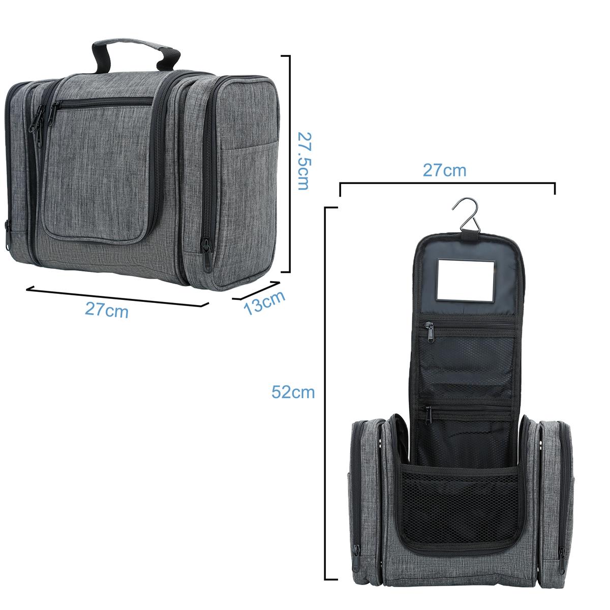 Intirilife Aufklappbare Kosmetiktasche in GRAU - 27 x 13 x 27.5 cm - Aufhängbarer Polyester Kulturbeutel Reisekoffer mit Tragegriff, Reißverschlüssen, Netz Fächern, Innentaschen und Außentaschen