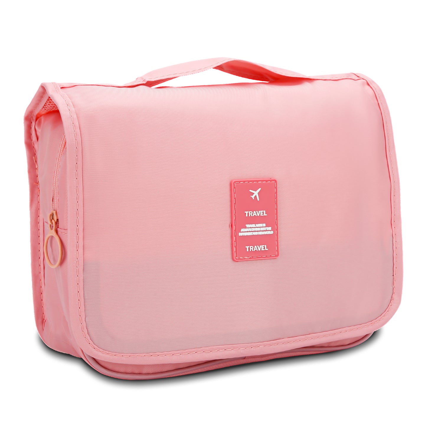 Intirilife Wasserfeste Kosmetiktasche in APRICOT ROSA - 24 x 8.5 x 20 cm - Wasserabweisende aufklappbare Kultur Reisetasche mit zahlreichen Innenfächern und Reißverschluss