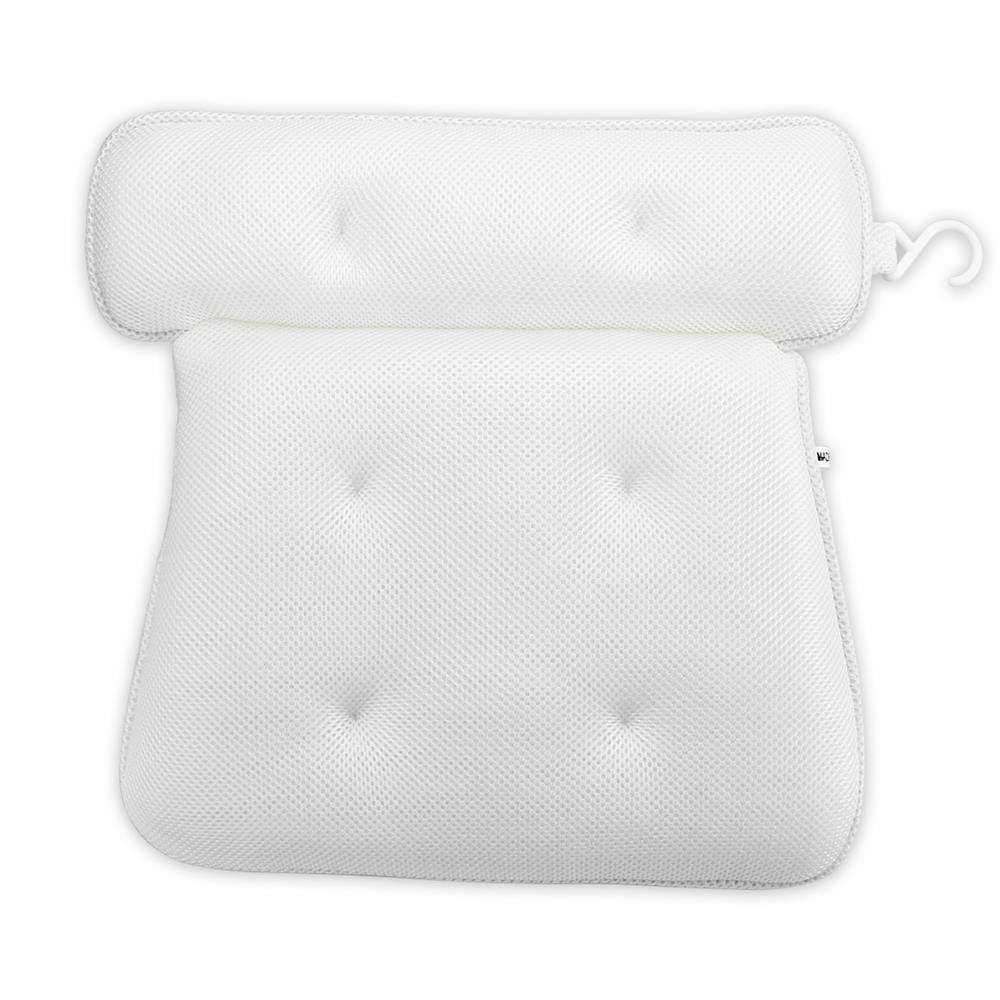 Intirilife Wannenkissen in WEISS - 36 x 38 cm - Spa Badewannen Kopfkissen aus wasserabweisendem Stoff - Ergonomischer Form und starken Saugknöpfe für besten Komfort