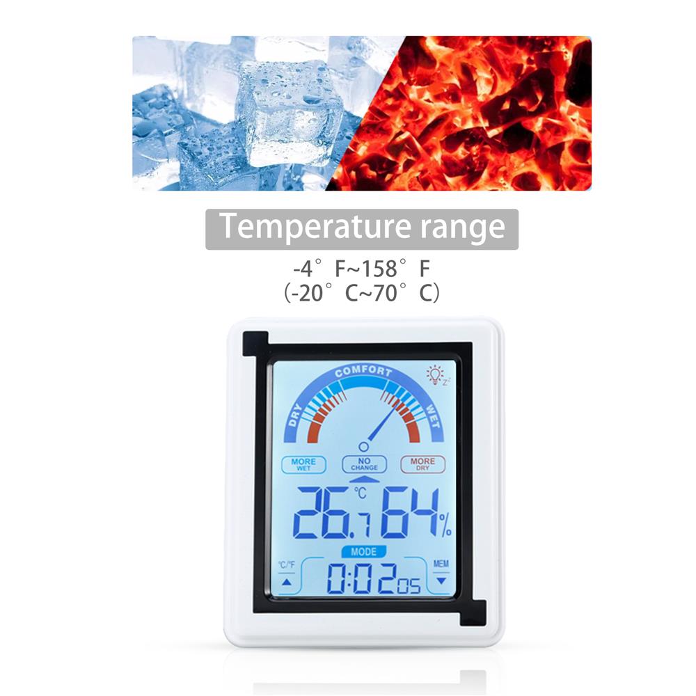 Intirilife Elektronisches Thermometer in WEISS - 10 x 3 x 13 cm - LCD Touch Thermometer mit Uhr Messgerät für Temperatur, Luftfeuchtigkeit umstellbar auf Fahrenheit