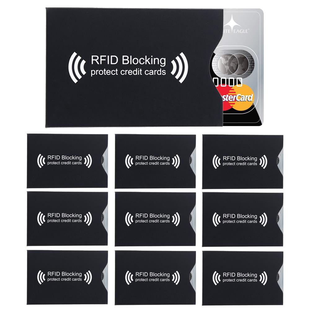 Intirilife 10x RFID Blocking Schutzhülle in SCHWARZ - 8.7 x 5.8 cm - 10 Stück RFID Blocker für EC Karten, Bankkarten, Kreditkarten, Ausweise - Kreditkartenhülle Sicherheitshülle gegen Datendiebstahl