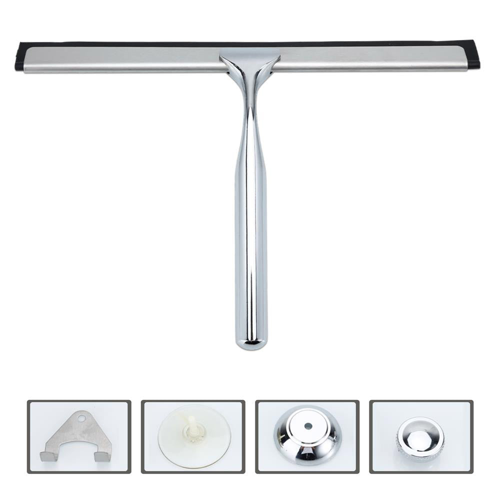 Intirilife Fensterabzieher in SILBER - 26 x 3 x 17 cm - Scheibenwischer mit Saugnapf Halterung ohne Bohren aus Edelstahl und Zinklegierung - Perfekt geeignet für Scheiben, Fliesen uvm.