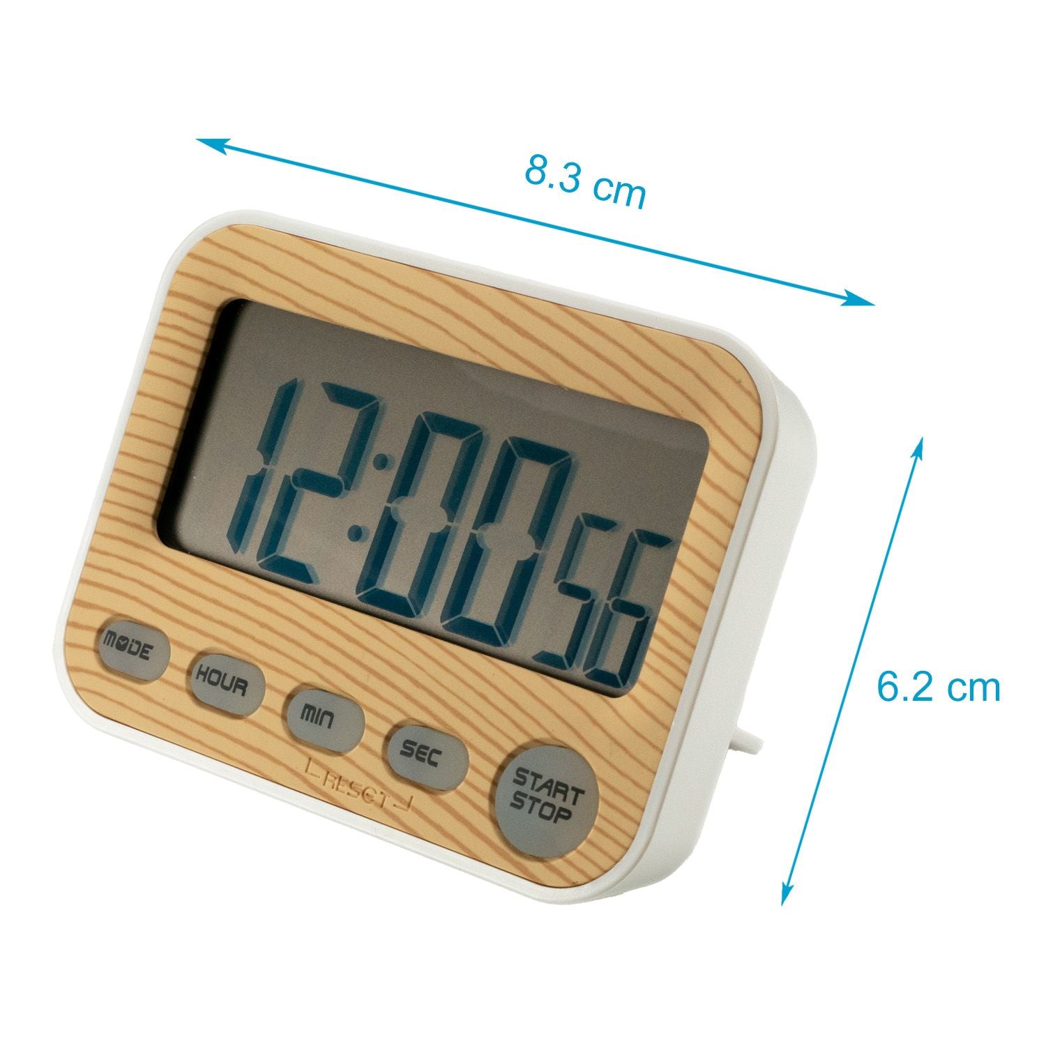 Intirilife Digitaler Timer in Holz - Optik - 9 x 3 x 7 cm - Küchenuhr Kurzzeitmesser Eieruhr in Holzoptik mit LCD Display - Stoppuhr Küchentimer Wecker Alarm Uhr Kochuhr