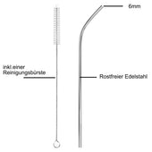 Lade das Bild in den Galerie-Viewer, Intirilife Trinkhalme aus Edelstahl - 20.5 cm Länge / 0.6 cm Durchmesser - 4x Metall Strohhalme mit Reinigungsbürste Silber Wiederverwendbar
