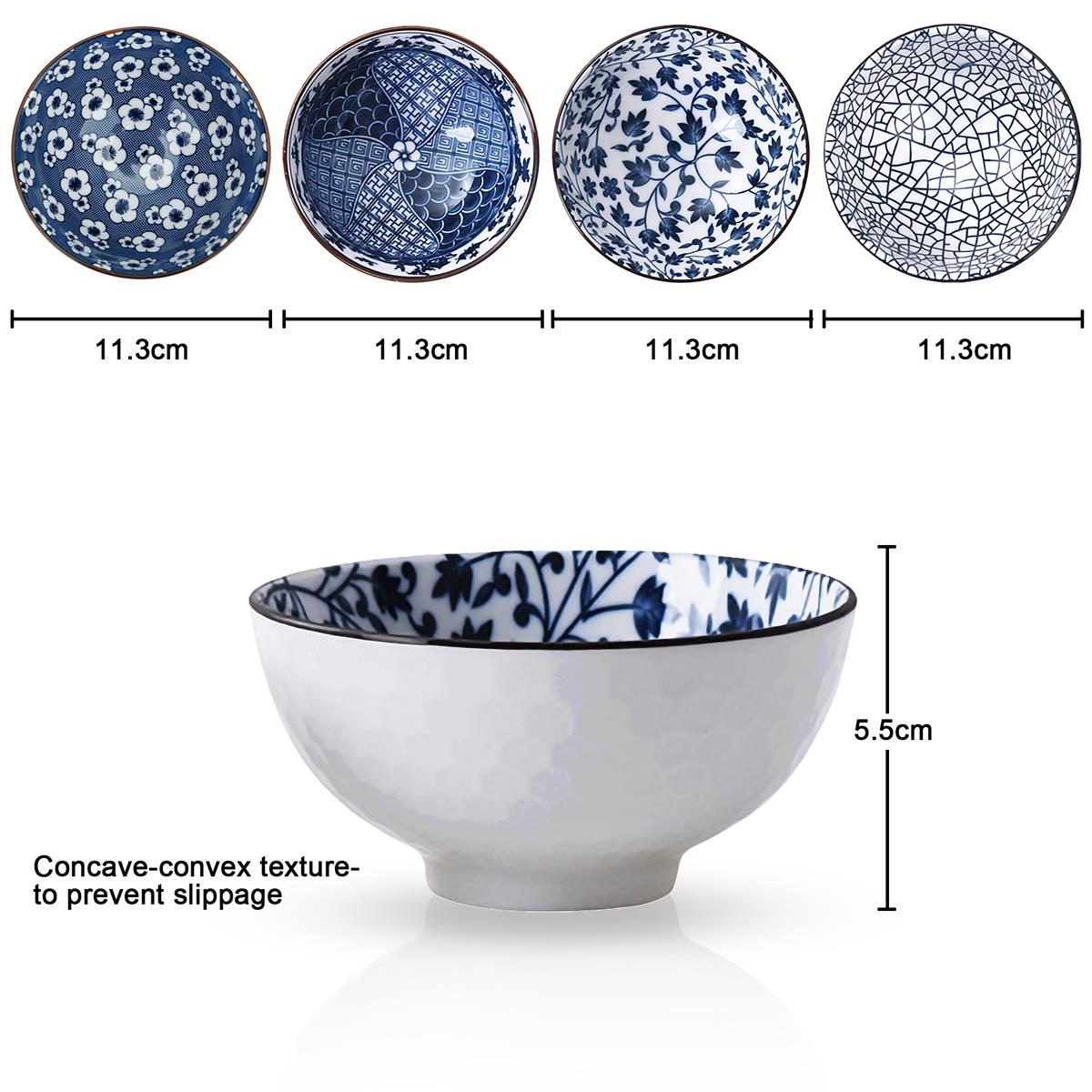 Intirilife 4-teiliges Schalen-Set in schickem Geschenkkarton - 11. 3 x 5.5 cm - Japanisches Porzellan Geschirrset in Blau und Weiß