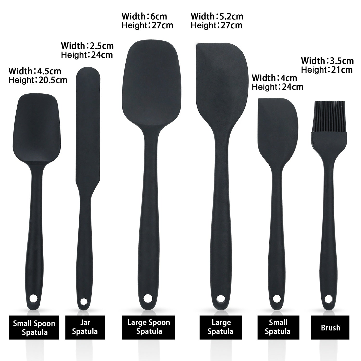 Intirilife 6-teiliges Silikon Spatel Set in Schwarz - Antihaft Silikon Spatel Set Backutensilien zum Kochen Backen Rühren Anrichten Hitzebeständig