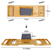 Lade das Bild in den Galerie-Viewer, Intirilife Badewannenablage aus nachhaltigen Bambus - 75 - 109 x 23 x 4.5 cm - Verstellbare / Ausziehbare Auflage mit Seifenschale - Halter für Bücher Kerze Weinglas Telefon Badewannentablett
