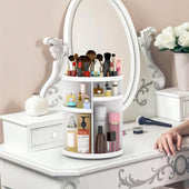 Lade das Bild in den Galerie-Viewer, Intirilife 360 Grad rotierbarer Make-Up Organizer in Weiß - 30 x 23 cm - Kosmetik Aufbewahrungsbox für Schmuck Accesoires Make-Up und Hautpflegeprodukte
