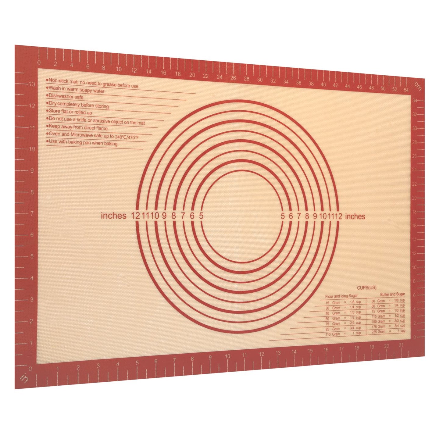 Intirilife wiederverwendbare Silikon Backmatte in Rot-Braun mit 40 x 60 cm Größe - Backmatte Kochutensil Backunterlage Teigrollmatte