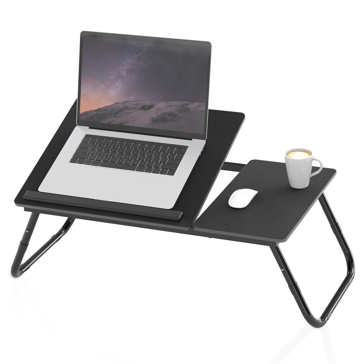 Intirilife Laptoptisch ausklappbarer höhenverstellbarer in Schwarz - 60 x 35 x 24.5 cm - Lesetisch Frühstücksbrett Büchertablett für Bett Wohnzimmer Home-Office Büro und Unterwegs