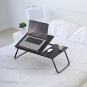 Lade das Bild in den Galerie-Viewer, Intirilife Laptoptisch ausklappbarer höhenverstellbarer in Schwarz - 60 x 35 x 24.5 cm - Lesetisch Frühstücksbrett Büchertablett für Bett Wohnzimmer Home-Office Büro und Unterwegs
