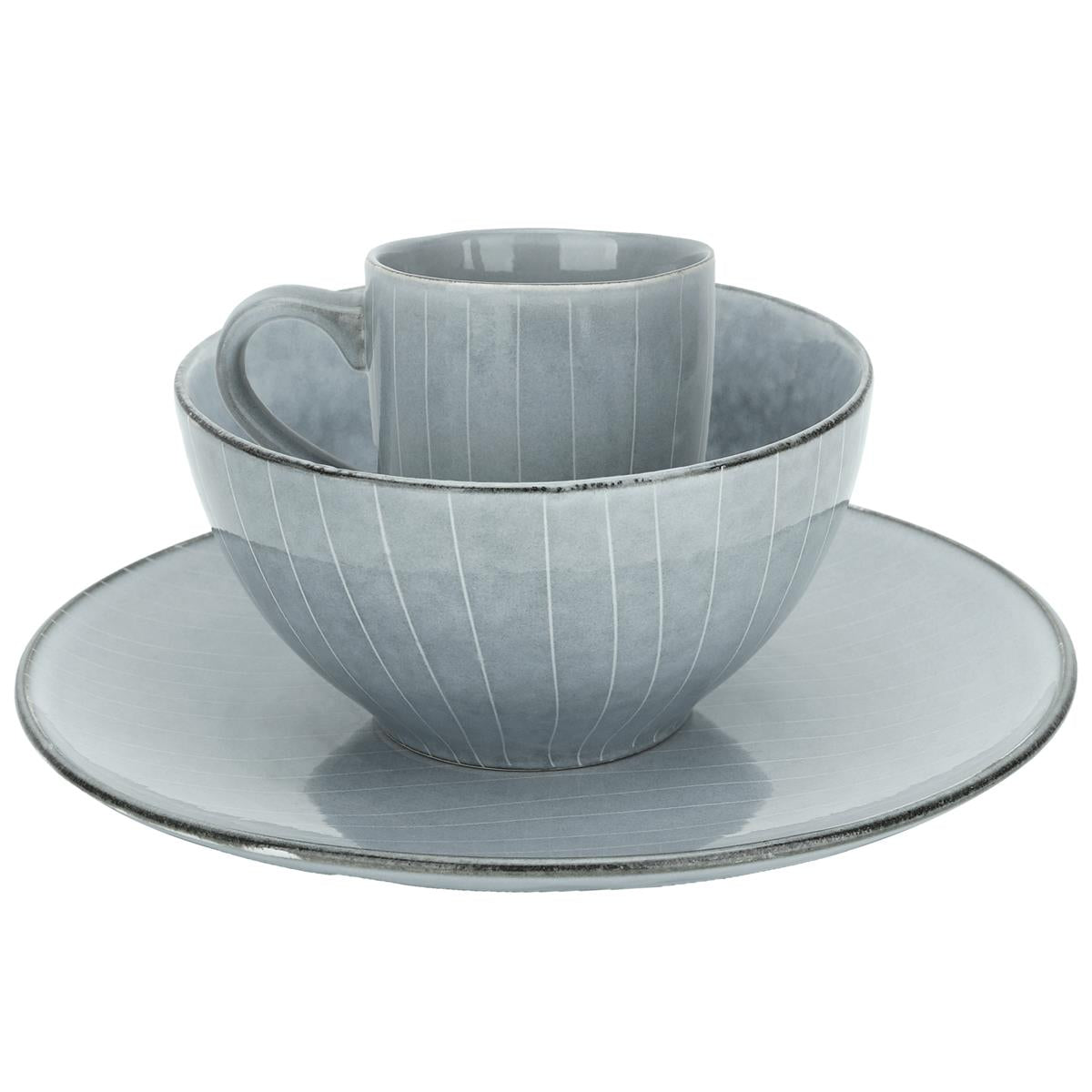 Intirilife 12-teiliges Geschirr Set in Grau für Frühstück Mittag- und Abendessen -Teller 26.2 x 2.7 cm - Schüssel 17 x 8.8 cm - Tasse 7.9 x 10 cm - Dinner Set Frühstücksgeschirr für 4 Personen