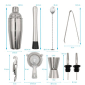 Lade das Bild in den Galerie-Viewer, Intirilife 12-teiliges Edelstahl Cocktail-Shaker Set mit Bambus-Ständer - 27.5 x 10.5 x 25.5 cm - Barkeeper Set Cocktail Mixer Bar Zubehör Geschenk
