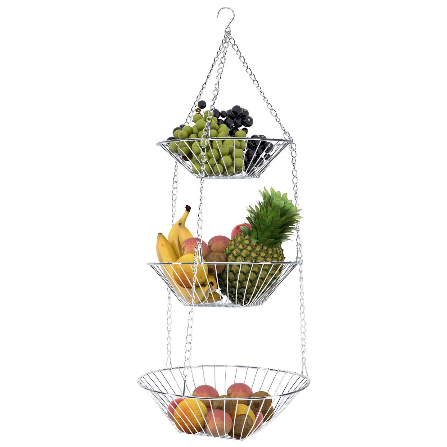 Intirilife Küchenampel Hängekorb für Obst und Gemüse - 22.5 / 25.5 / 28 x 73 cm - 3 Stockwerke, Obstkorb zum Aufhängen, 3 Etagen