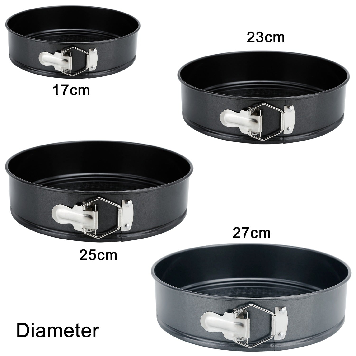 Intirilife 4-teilige Springformen Set aus Edelstahl verschiedenen Größen - 17 / 23 / 25 / 27 cm Durchmesser - Runde Kuchenform Backform antihaftbeschichtet Flachboden Kuchenbackform für Kuchen Torten