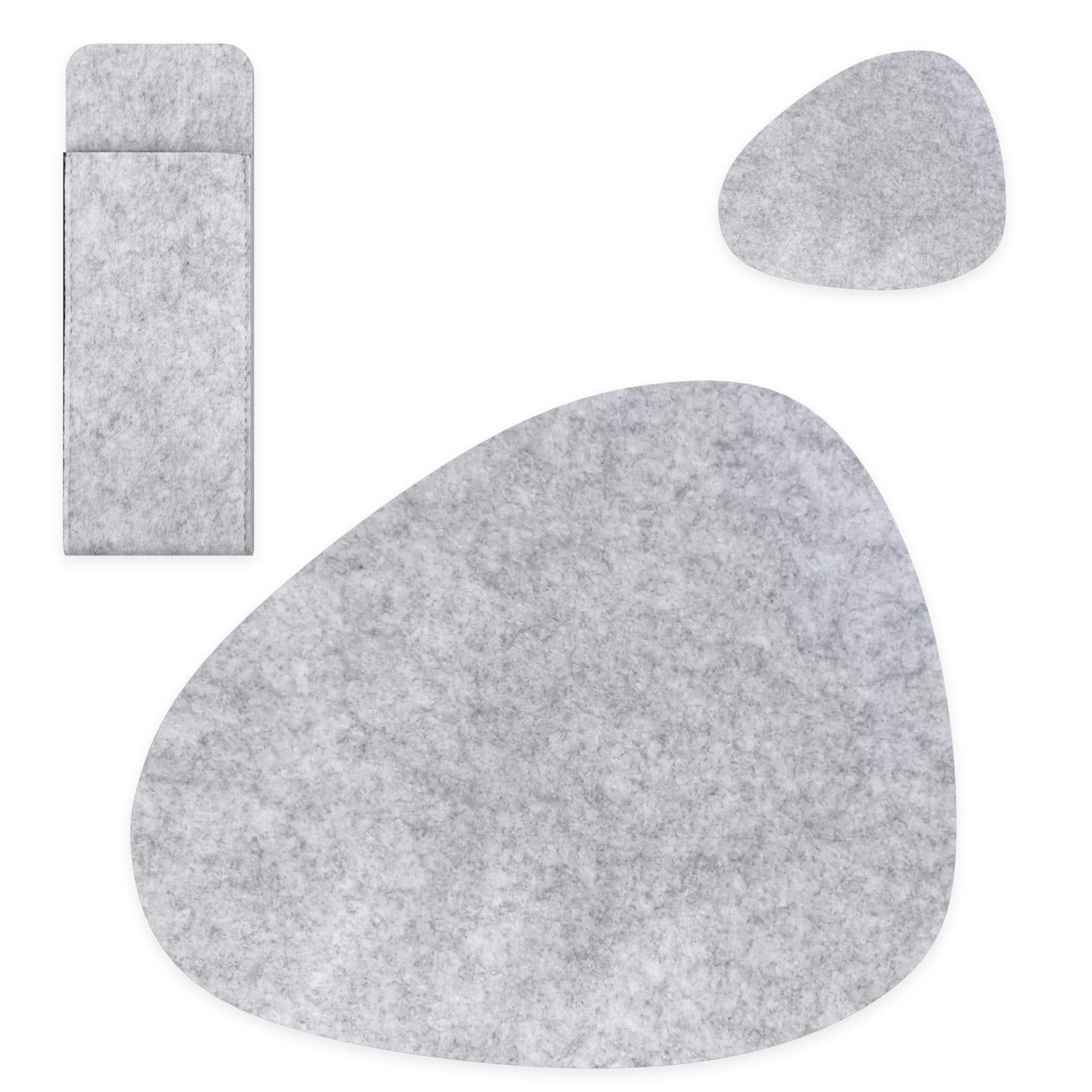 Intirilife 6x Filzunterleger-Set in Grau - Tischdeckchen 43 x 33 cm - Gläseruntersetzer 13 x 11 cm - Bestecktasche 25 x 9 cm - Platz Set Decke Untersetzer für Restaurant und Zuhause