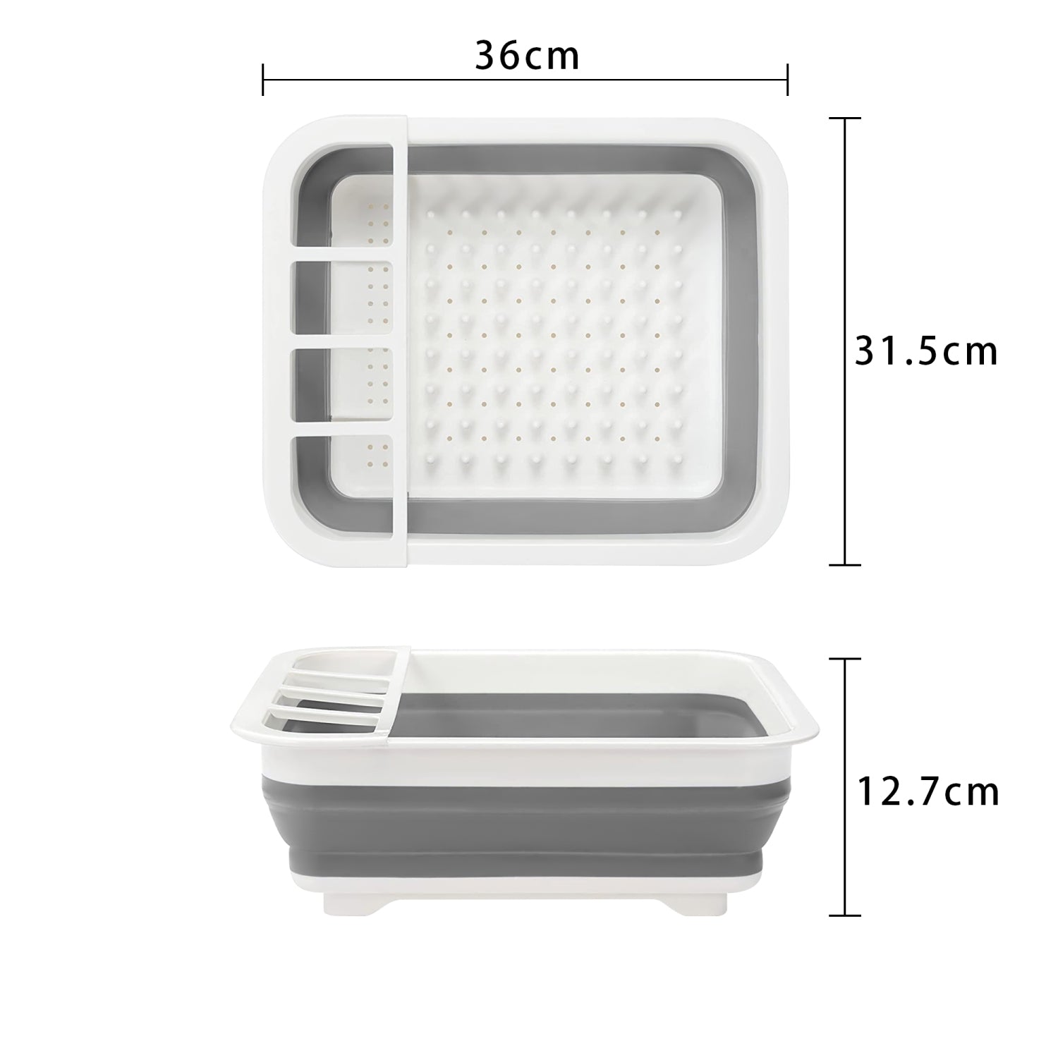 Intirilife Abtropfgestell Geschirrbox in Grau - Weiß - 36 x 31.5 x 12.7 cm - Faltbares Gestell für Besteck Geschirr Korb Ständer für Camping, Zuhause und Unterwegs