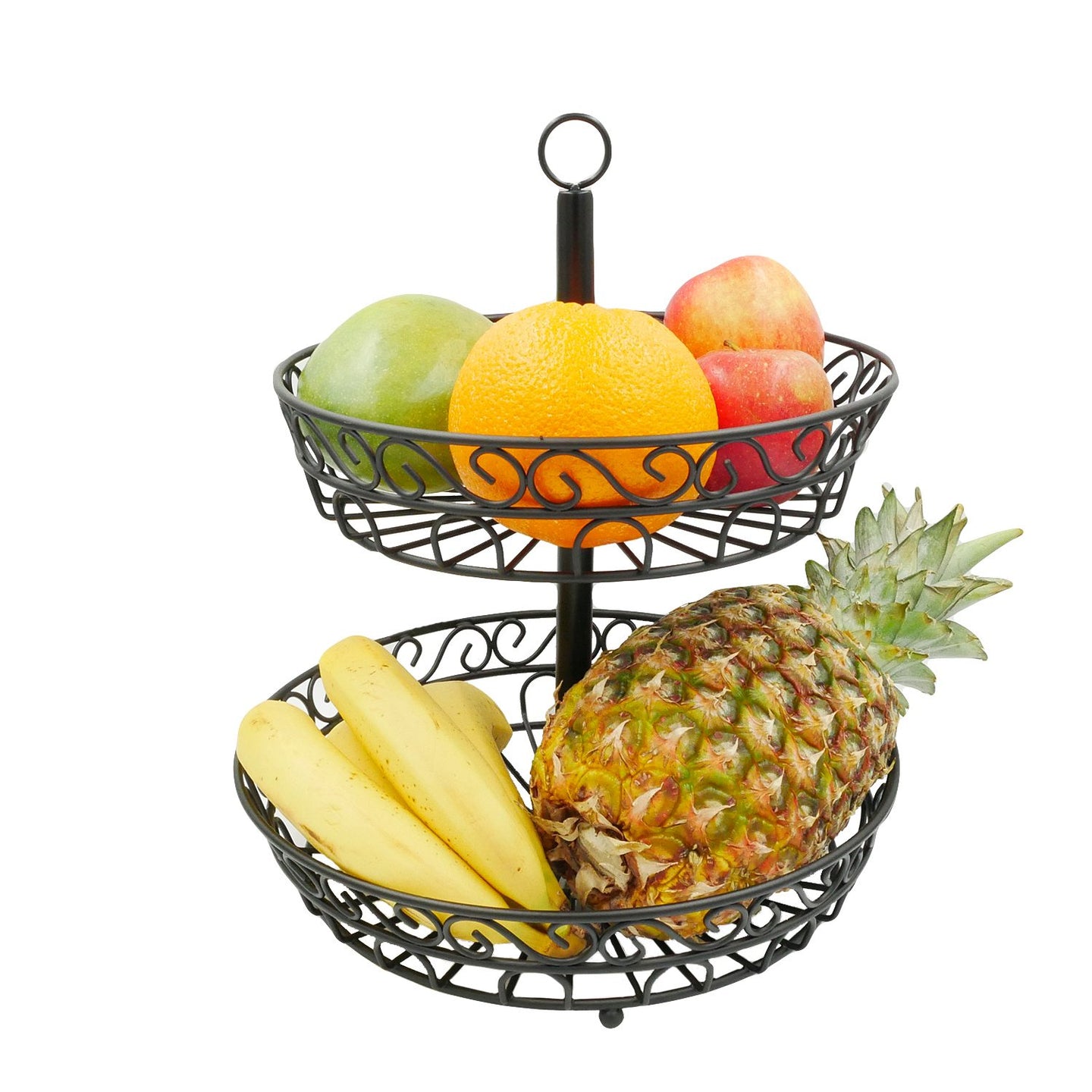 Intirilife Obstkorb Etagere, 2 Stockwerke - 30 x 35 cm - 2 Etagen Schale zum aufstellen und aufhängen für Obst, Gemüse u.v.m.