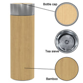 Lade das Bild in den Galerie-Viewer, Intirilife praktische Bambus Thermosflasche mit 350 ml Füllmenge zum Wandern Reisen im Zug Büro Auto und Unterwegs
