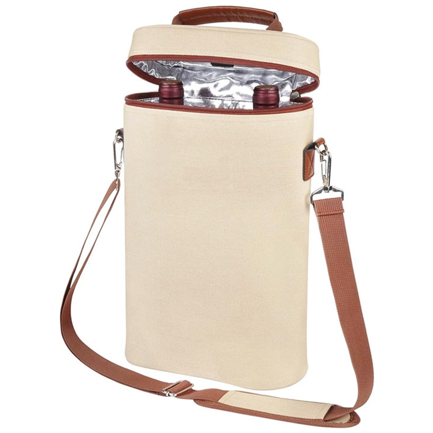 Intirilife Getränkekühler Kühltasche Weinkühler in Beige - Braun - 21 x 9.7 x 35.6 cm - Isolierter Flaschen Kühler Tasche für Wein Champagner Wasser Saft Tragetasche für Reisen Picknick Ausflug