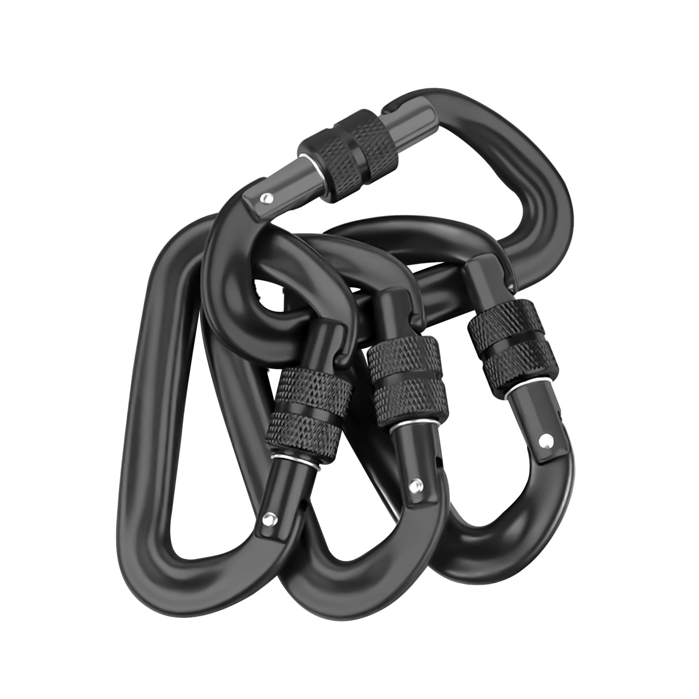 Intirilife 4er Set Schwerlast Karabiner 12 kN in Schwarz - 8.2 x 4.6 x 1.5 cm - D-förmiger Schraubkarabiner Haken für Outdoorsport, Camping, Wandern, Klettern, Hundeleine, Reisen, Schlüsselanhänger